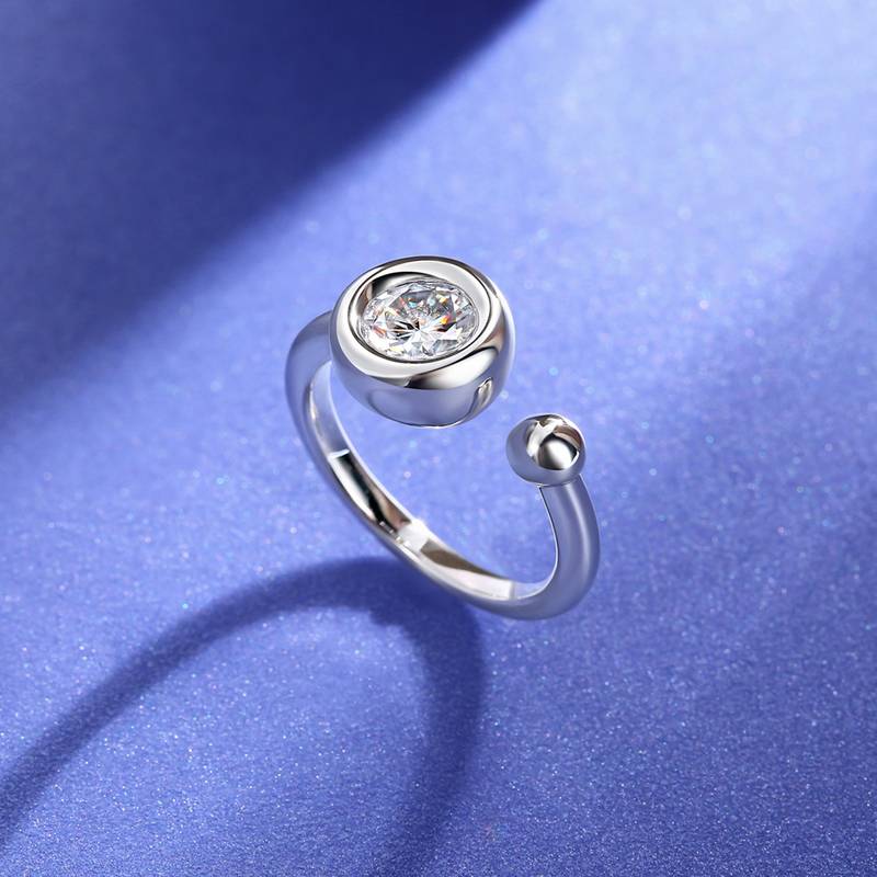 开口水泡S925银镀白金Women's Ring1ctD级